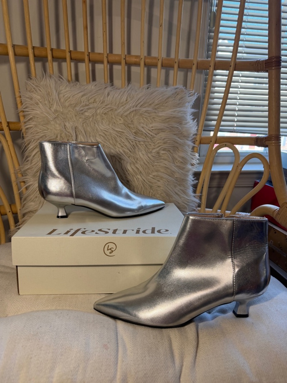 LifeStride Women's Maya Kitten Heel Ankle Bootie Silver Metallic